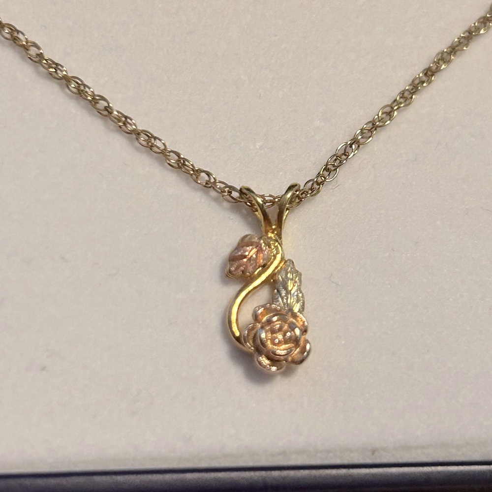 Landstrom’s Black Hills Gold Rose Pendant Necklace
